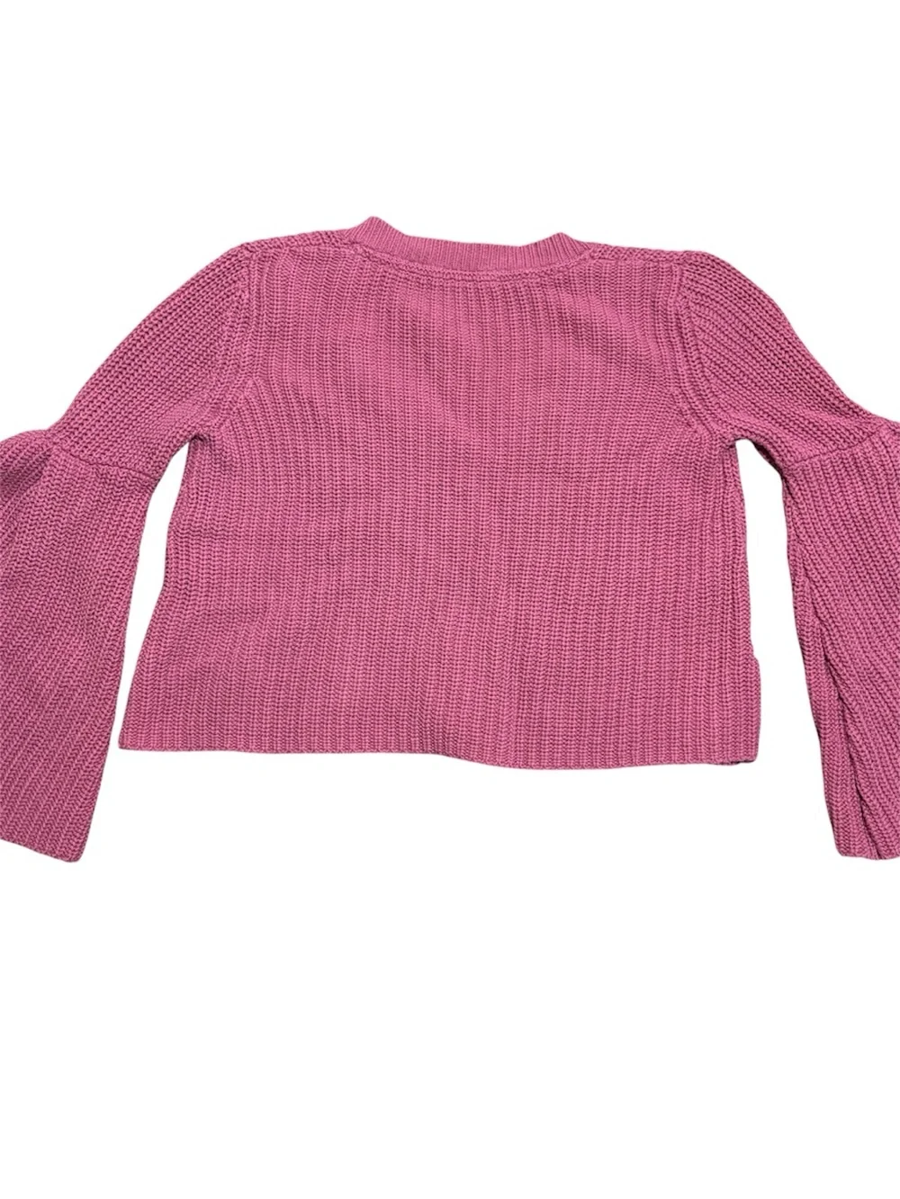 Free People Damsel Bell Sleeve Ribbed Knit V-Neck Cropped Sweater Rose Pink XS